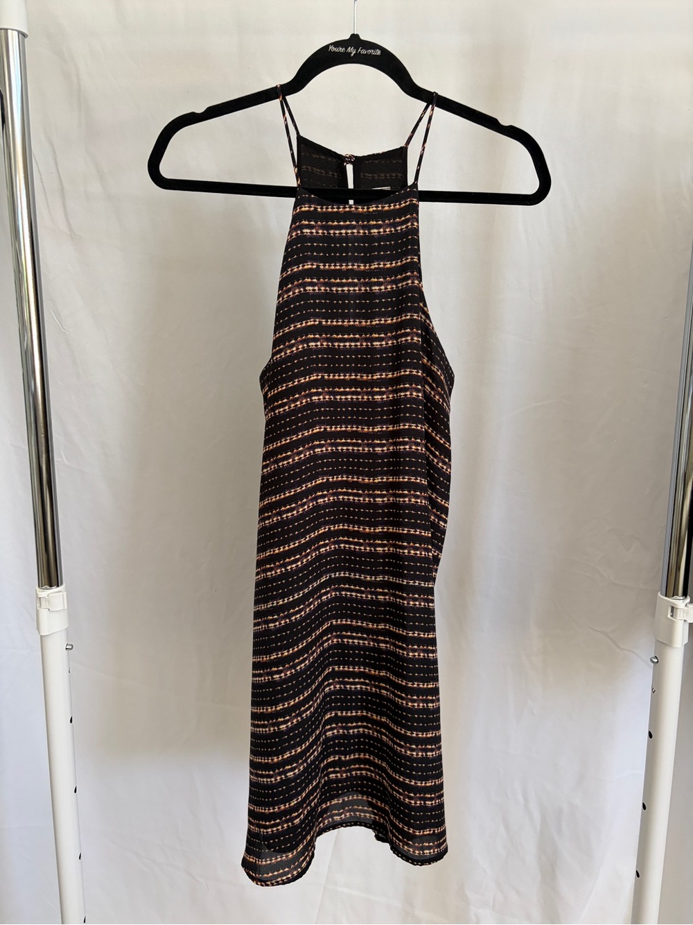 Women’s Black Long Striped Halter Top - Black with Peach Accents